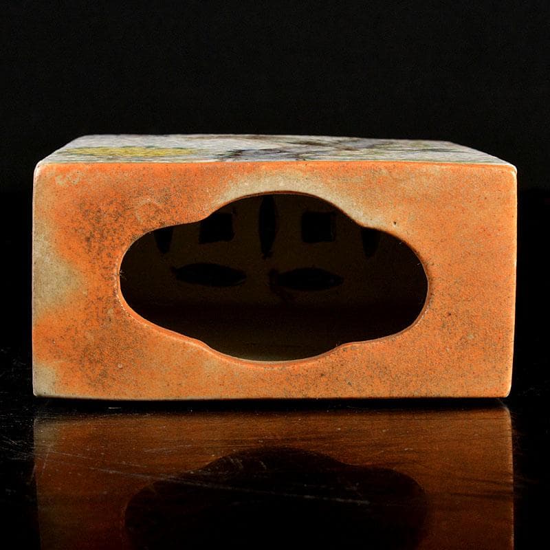 中国　粉砕　漢詩花鳥文　香炉　陶枕　C　6703E