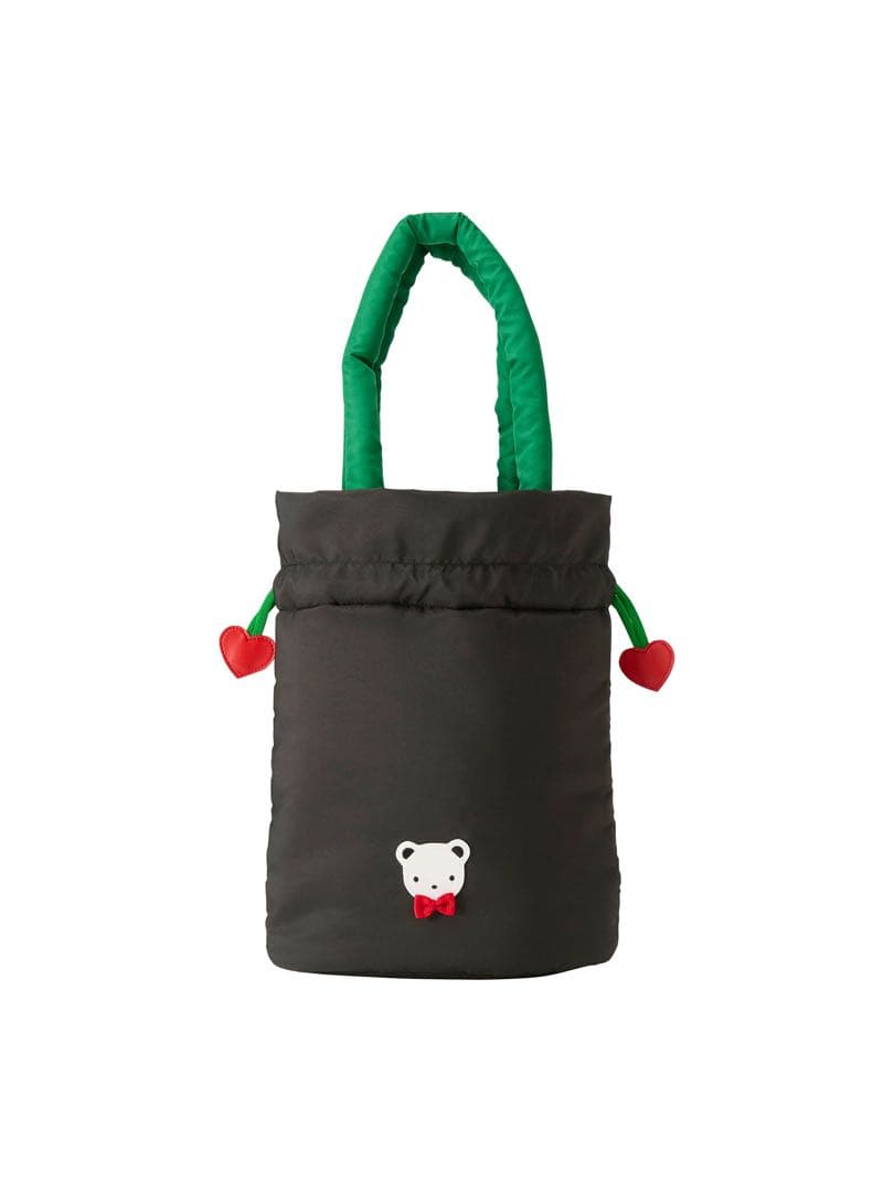 《即日完売》ファミリア　巾着バッグ　ブラックxグリーン　ハート♡ バレンタイン