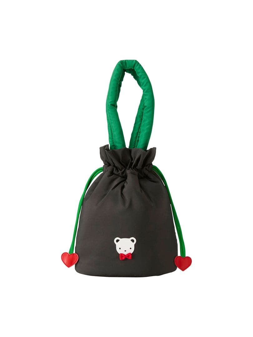 《即日完売》ファミリア　巾着バッグ　ブラックxグリーン　ハート♡ バレンタイン