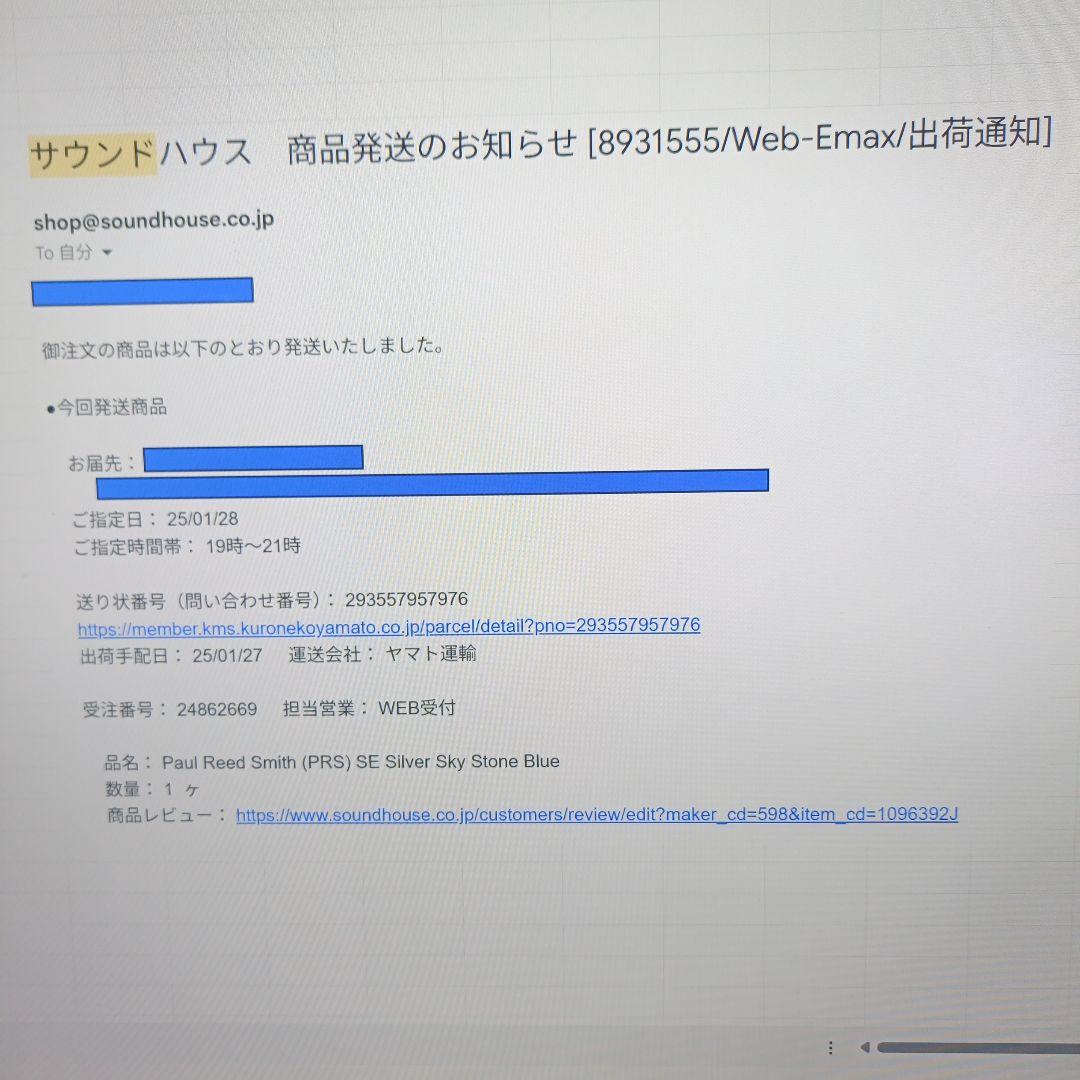 PRS シルバースカイ SE　ストーン ブルー 新品未使用