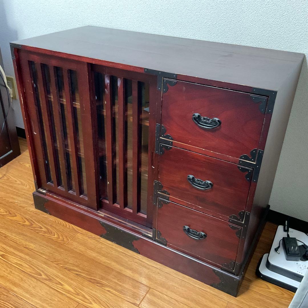 アンティーク調和風木製箪笥 引き出し3つ ダークブラウン