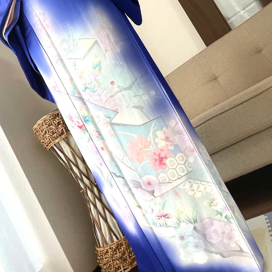 ブルー 友禅 4点 フルセット 訪問着 入学式 卒業式 入園式 春 秋 冬