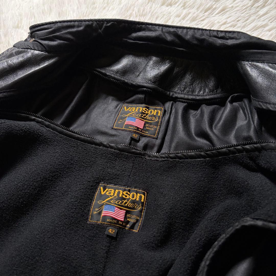 美品/42サイズ■VANSON ライダースジャケット　シングル　本革　ブラック