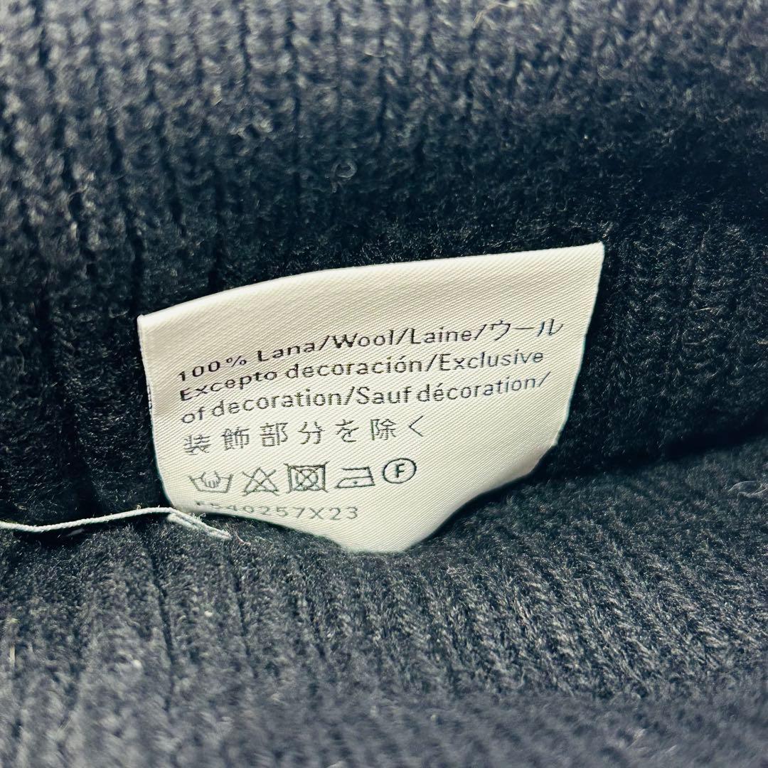 ✨極美品✨　ロエベ　ニット帽　ビーニー　刺繍ロゴ　リブ編み　ウール　ブラック