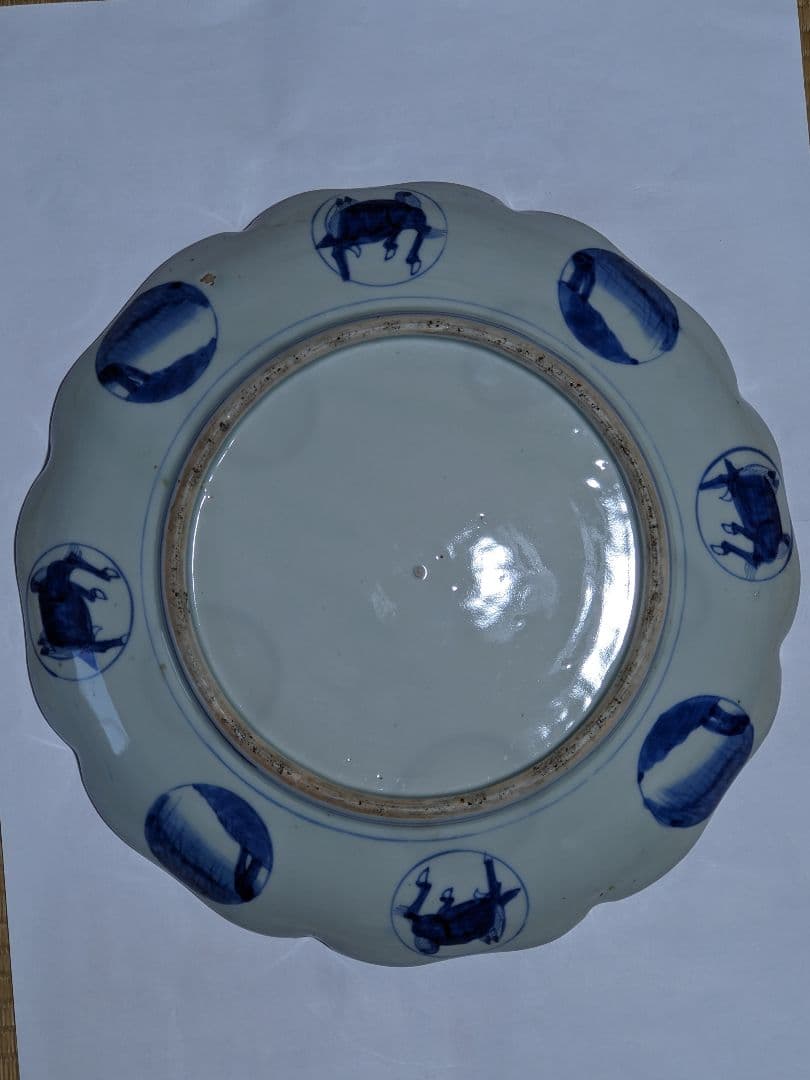 ♦江戸時代 1700年 古伊万里 染付 花唐草 龍紋様 輪花大皿 干支飾り縁起物