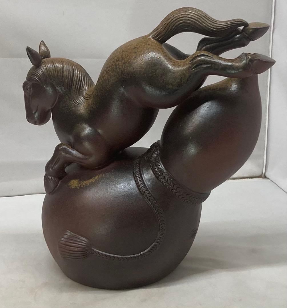 B480b「備前干支置物 午」安土窯　共箱　備前焼　令8年干支　瓢箪から駒