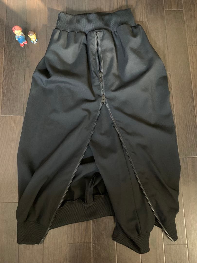 ヨウジヤマモトリミフゥサイドジッパー ブラック リブスカートパンツ