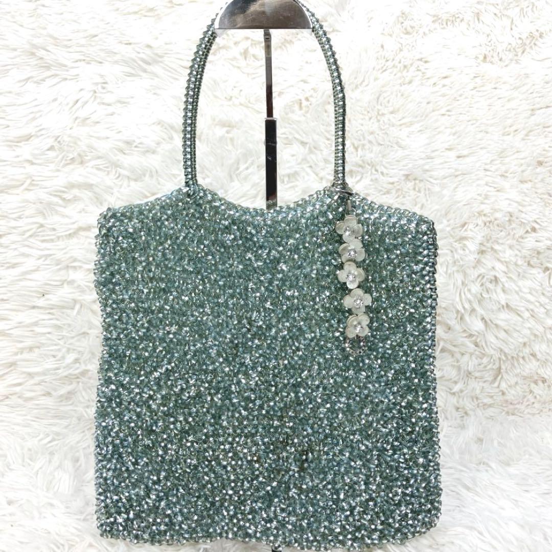 フラワー アンテプリマ スクエア ブルーシルバー ワイヤーバッグ チャーム