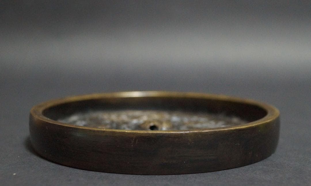 江戸時代 金工細工『鶴亀松文』天下一 古銅鏡 古鏡 和鏡☆時代物☆