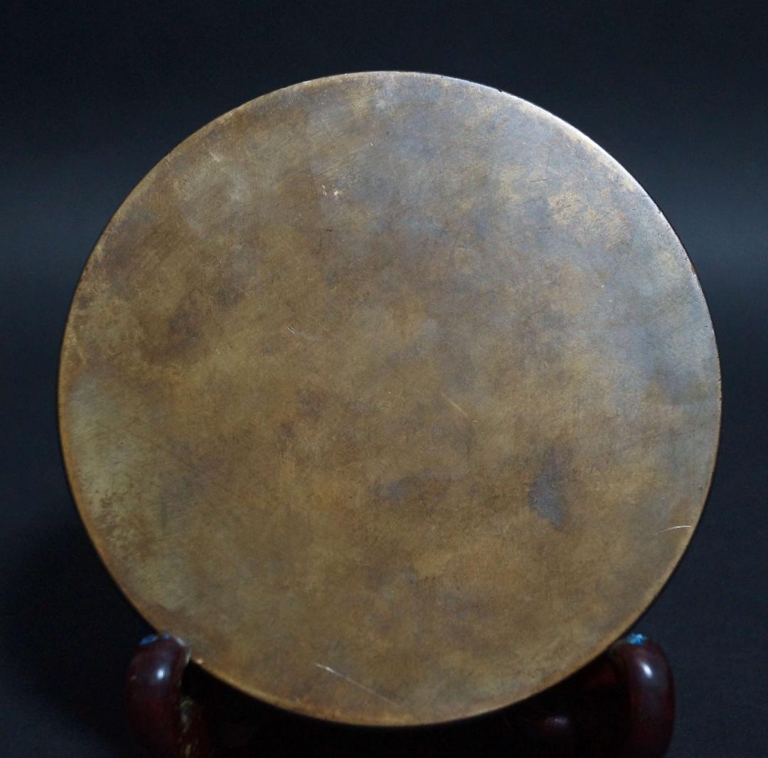 江戸時代 金工細工『鶴亀松文』天下一 古銅鏡 古鏡 和鏡☆時代物☆