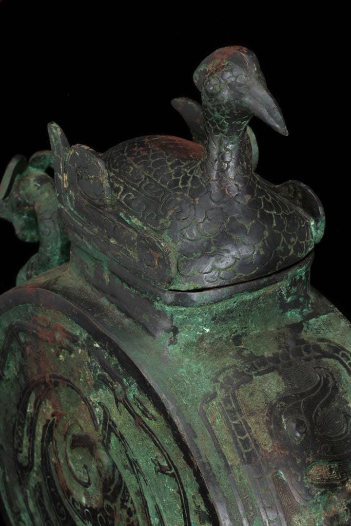 中国古玩 西周〜春秋時代 青銅水器 龍紋鷲蓋青銅器 共箱 古美術 骨董品 唐物