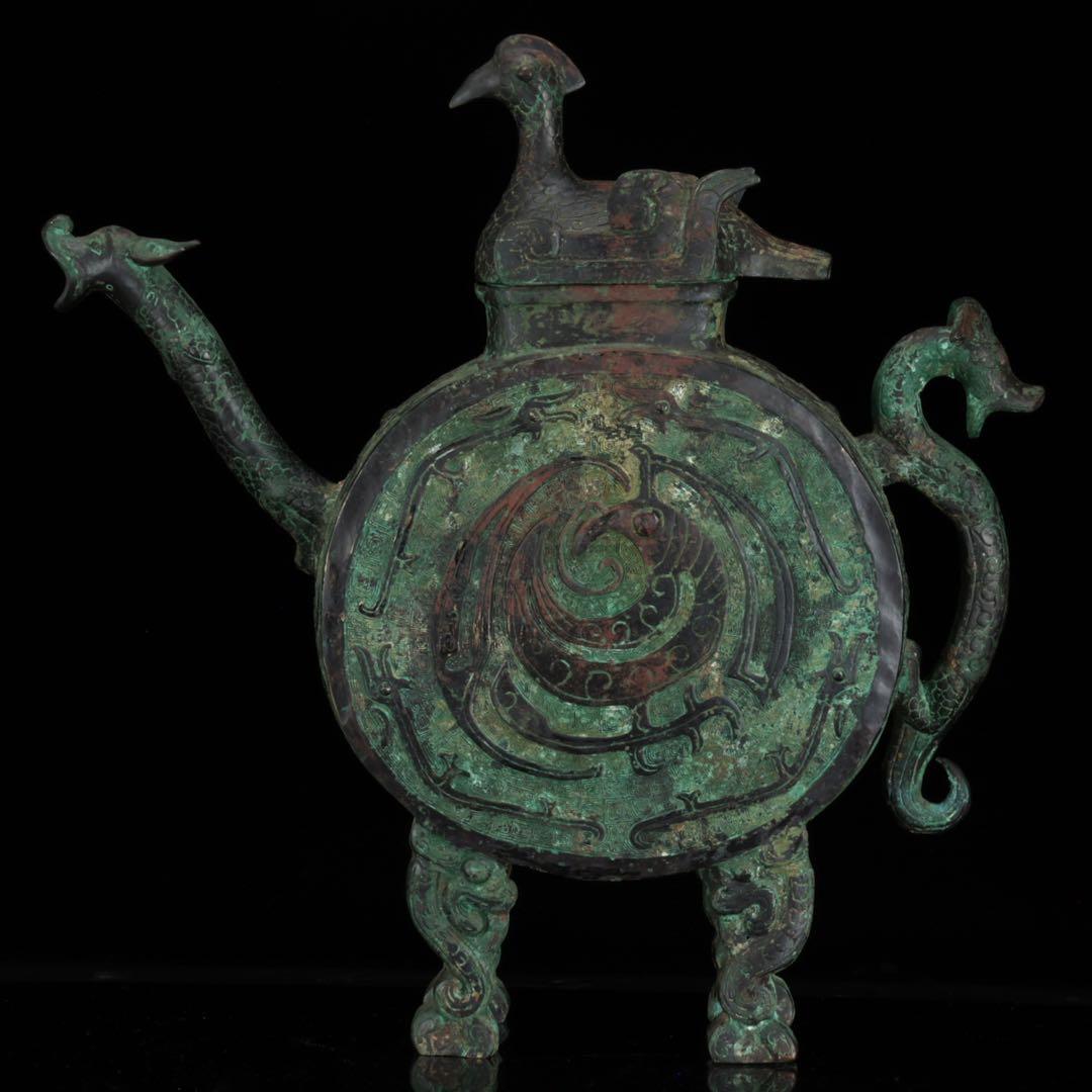 中国古玩 西周〜春秋時代 青銅水器 龍紋鷲蓋青銅器 共箱 古美術 骨董品 唐物