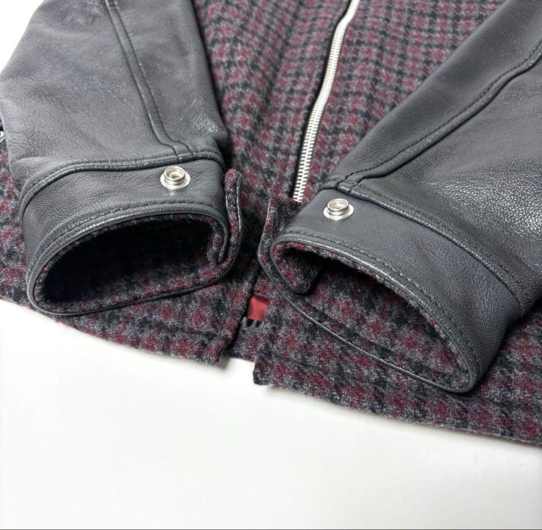 Schott レザー x ウール ライダースジャケット M 山羊革 チェック
