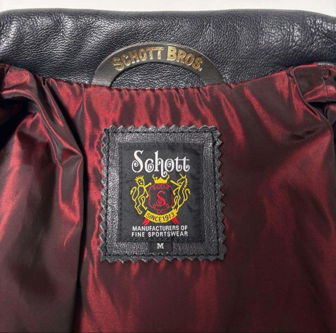 Schott レザー x ウール ライダースジャケット M 山羊革 チェック