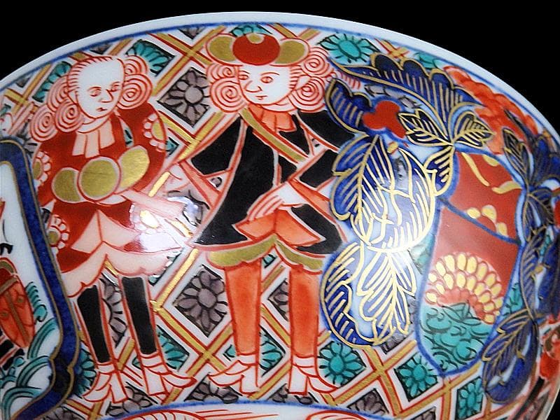 大聖寺伊万里　金襴手　五艘船に南蛮人の図　蓋茶碗　D898AS-CYo