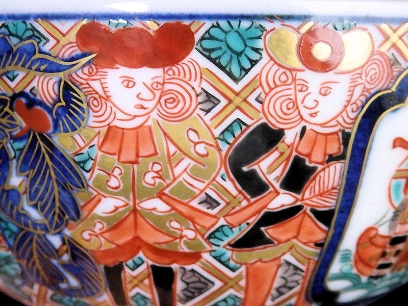 大聖寺伊万里　金襴手　五艘船に南蛮人の図　蓋茶碗　D898AS-CYo