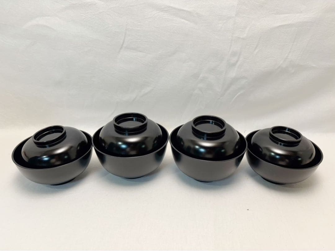 ほぼ未使用 懐石道具 四つ碗 応量器 2客セット 黒塗 小丸椀 元箱