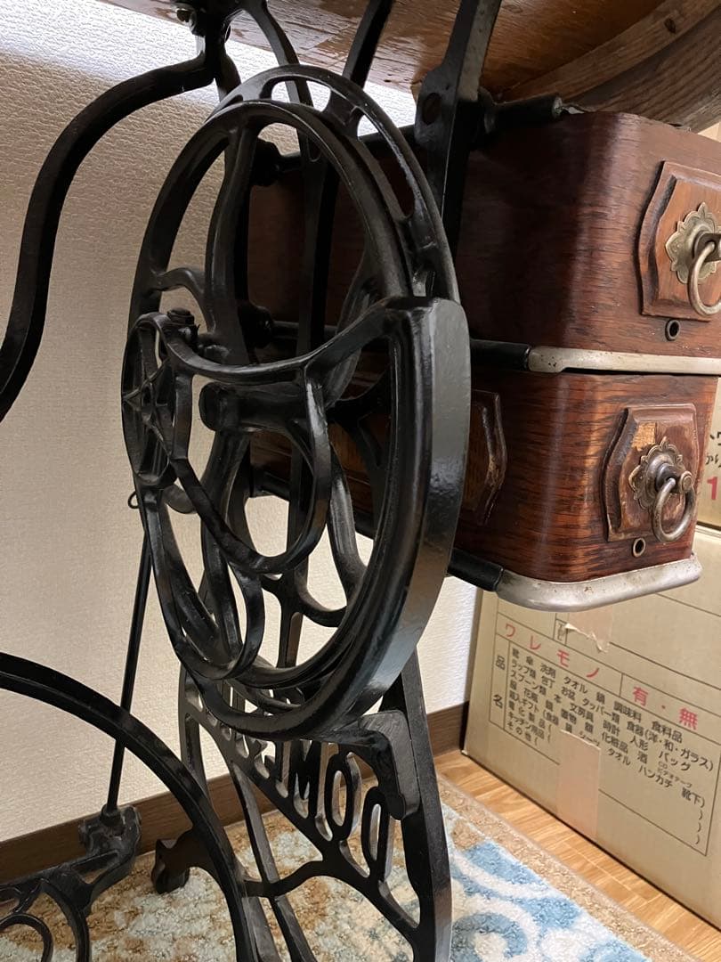 アンティーク ミシン台ベース机 引き出し付き