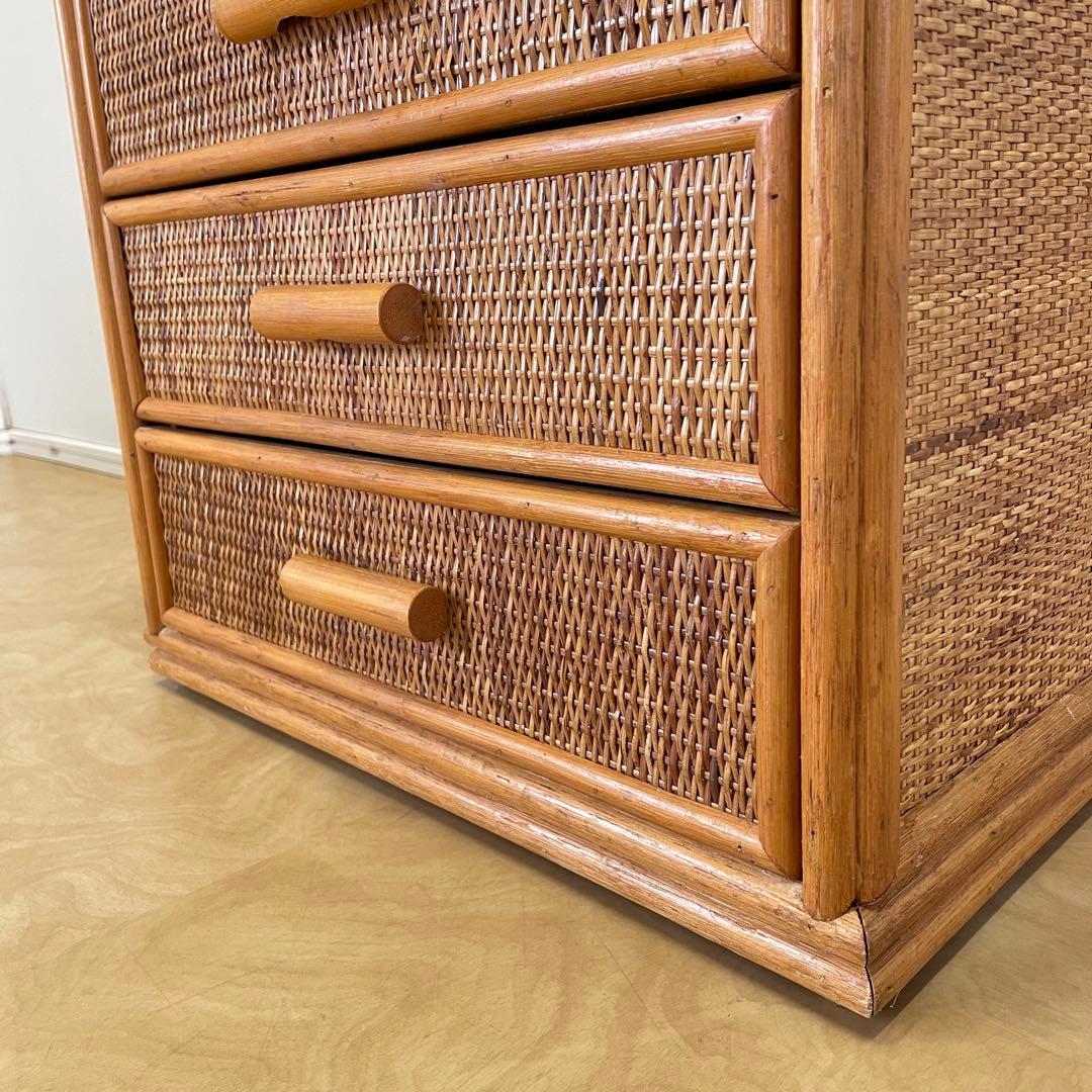 籐 ラタン 4段チェスト③ 引き出し 収納 タンス 箪笥 電話台 ビンテージ