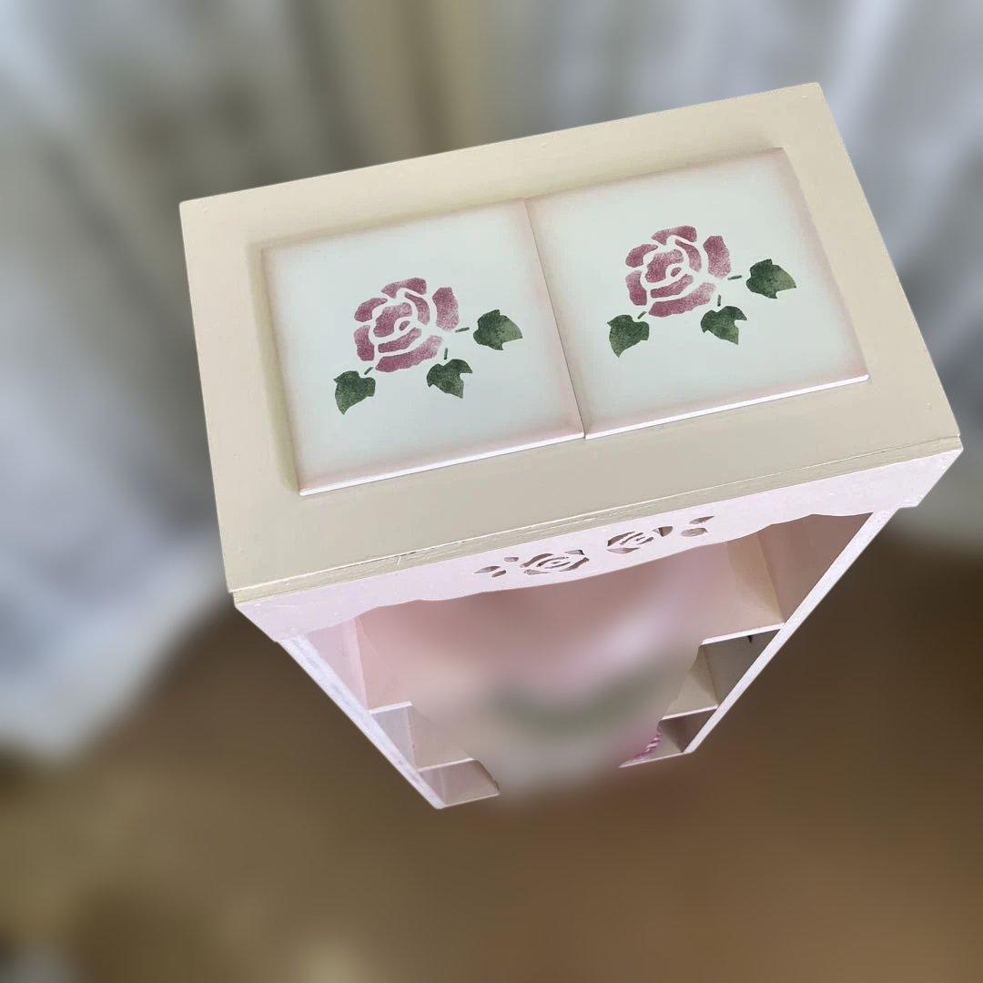 マニーローズタイルのピンクの木製 3段薄型ボックスシェルフW27.5 H80cm