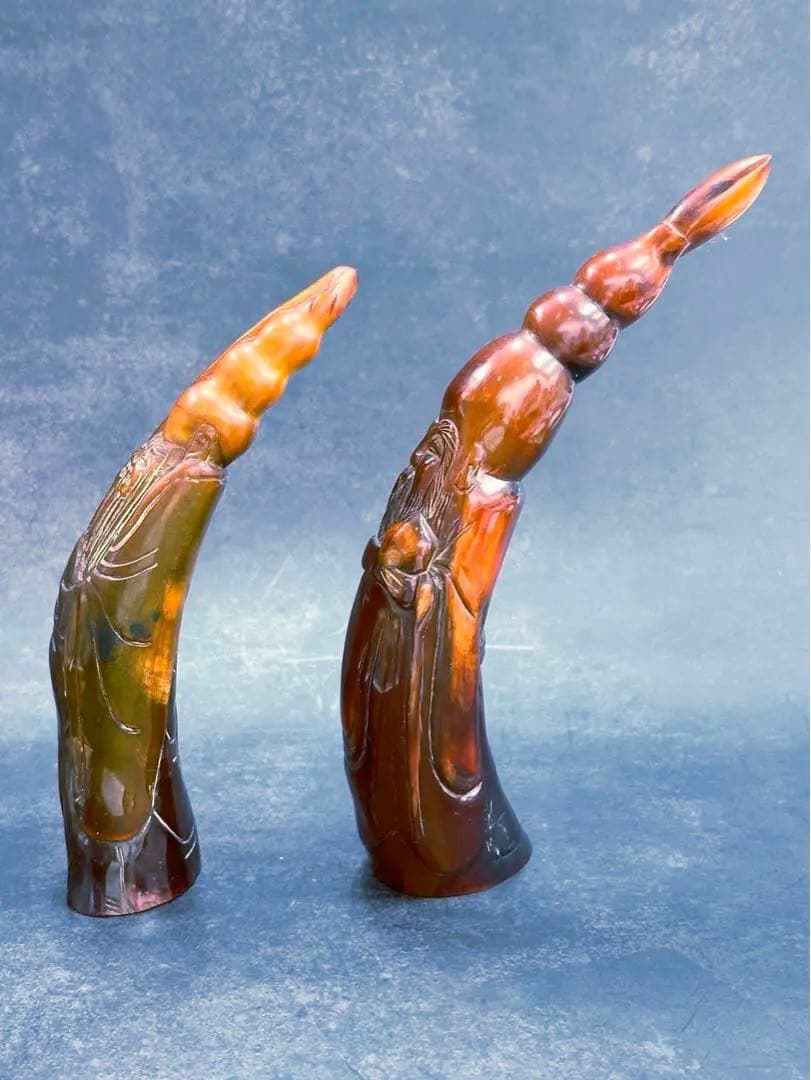 【⭐️稀少❣️美品⭐️】水牛彫刻　角製寿老人像　角製壽老翁人物　中國美術　東洋彫刻