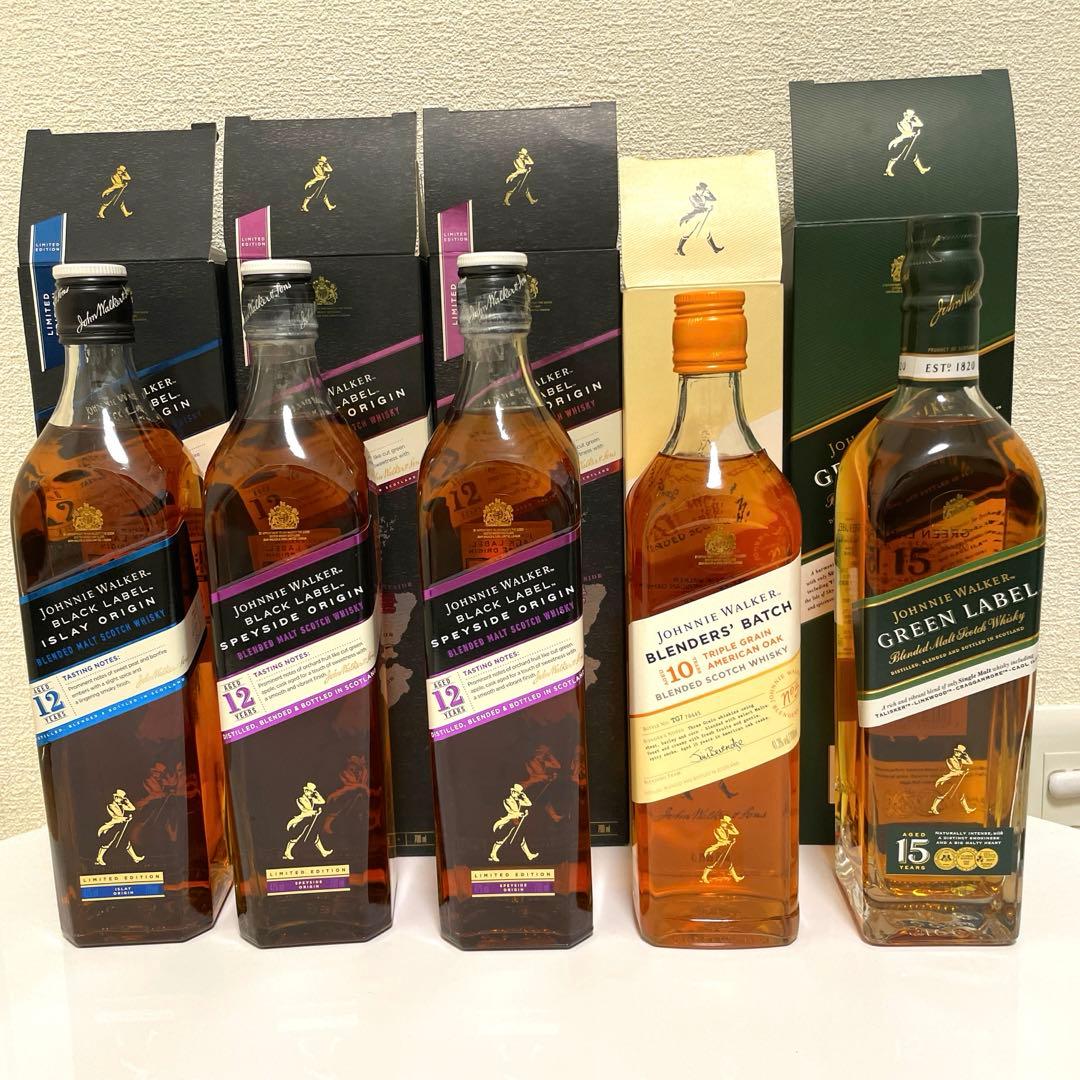 ジョニーウォーカー　5本セット【アイラ/スペイサイド/グリーンラベル/10年】