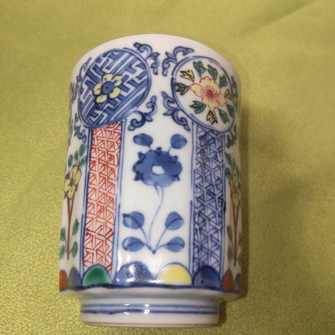 清水焼 京焼 加藤 雲泉 花唐草 湯飲み 夫婦 ペア 染付 色絵 手描き