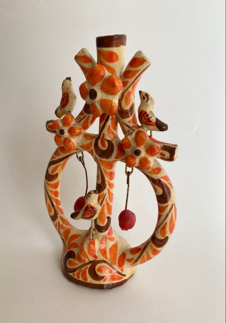 メキシコ民藝 生命の樹 ツリーオブライフ 燭台 オレンジ