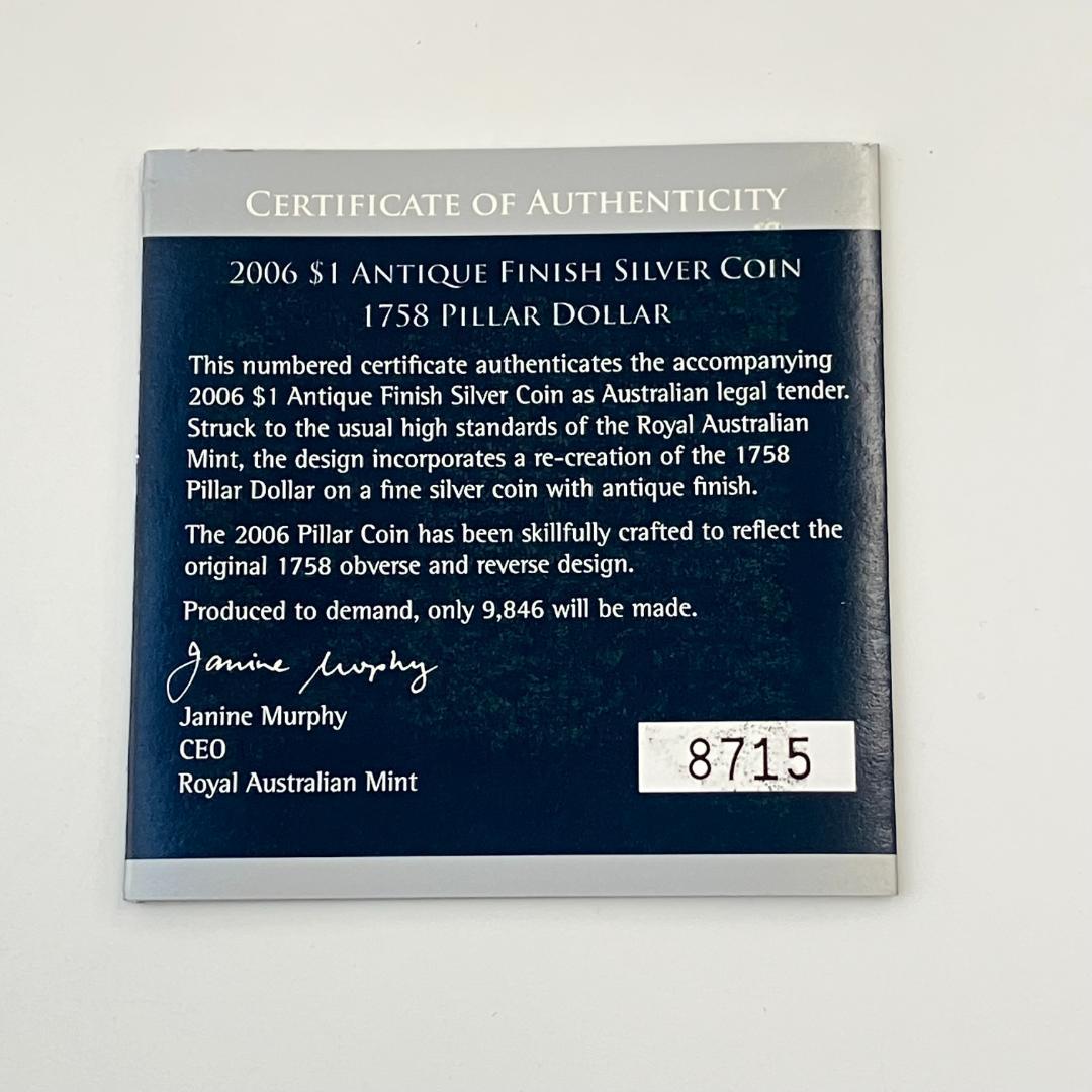 王立オーストラリア造幣局発行　ピラーダラー　アンティーク仕上げ 2006年
