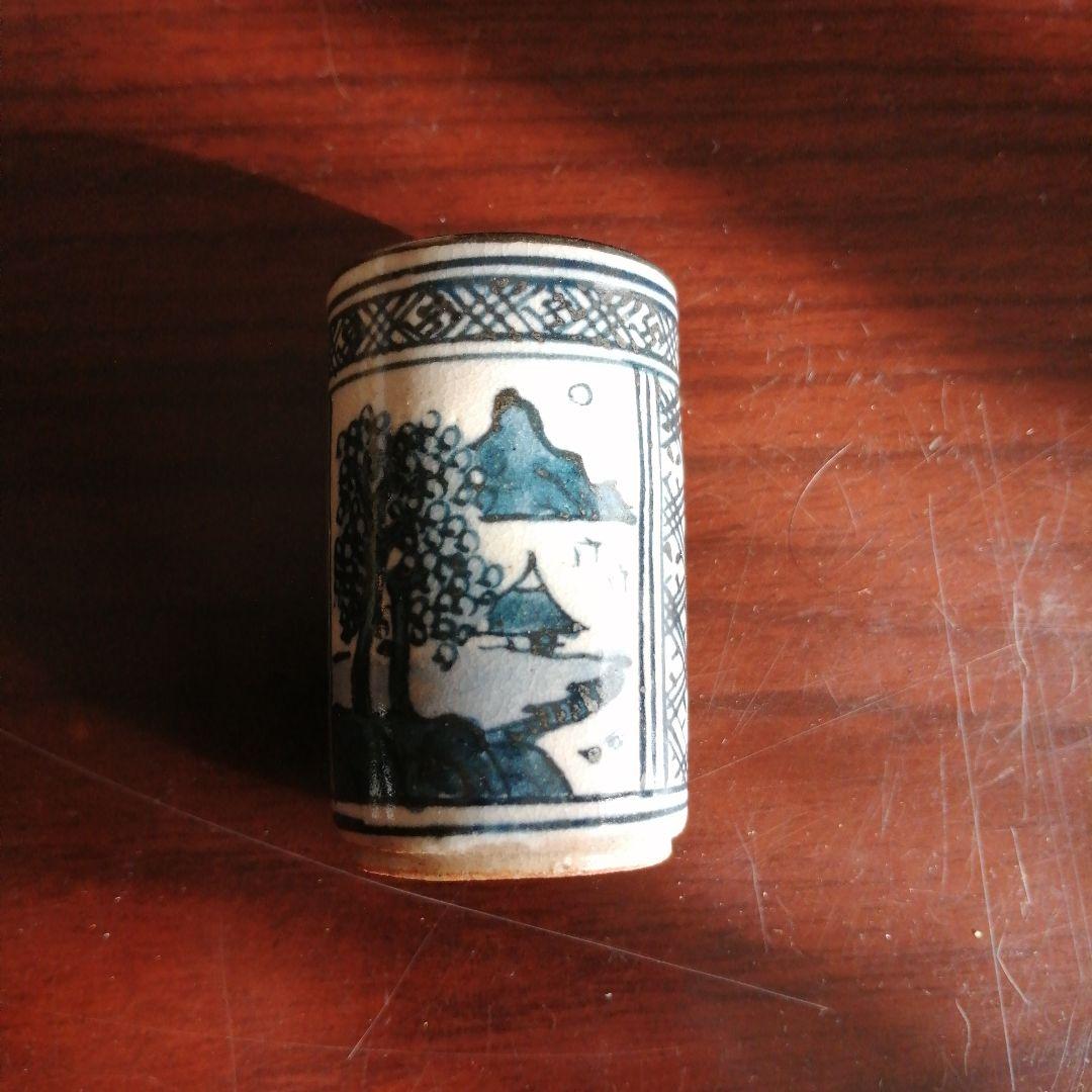 京焼　道八　染付茶巾筒　5.5cm　大正〜昭和中期
