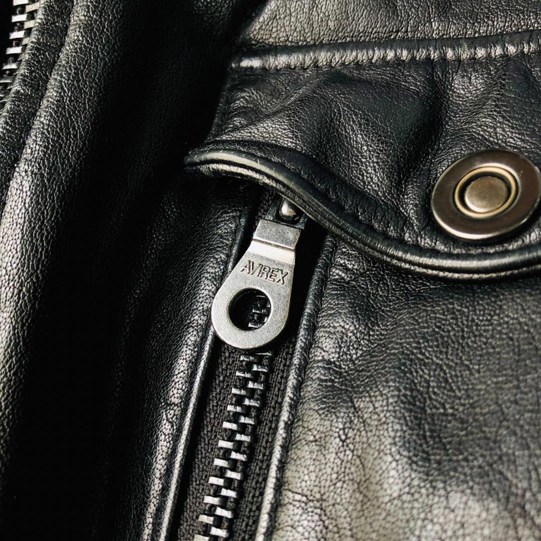【希少】AVIREX★レザージャケット 羊革 ライダース ブラック M