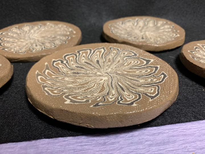 水野達蔵(二代双鶴　水野達三) 練り込み　皿 5枚セット　伝統模様鶉手