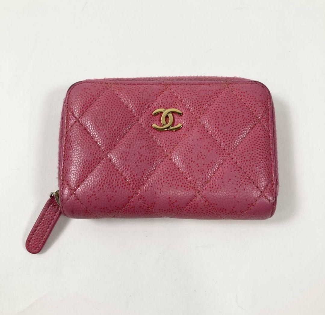 CHANEL ピンクレザーケース ミニ財布 イタリア製 マトラッセ