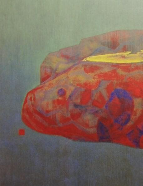 岩橋 英遠、庭石、大判、額装用・画版、日本製・新品額 額装付、状態良好