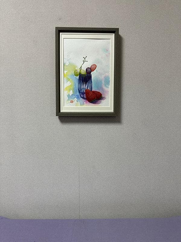 水彩アート「江戸切子と果実　弐」1点物、手描き、真筆。