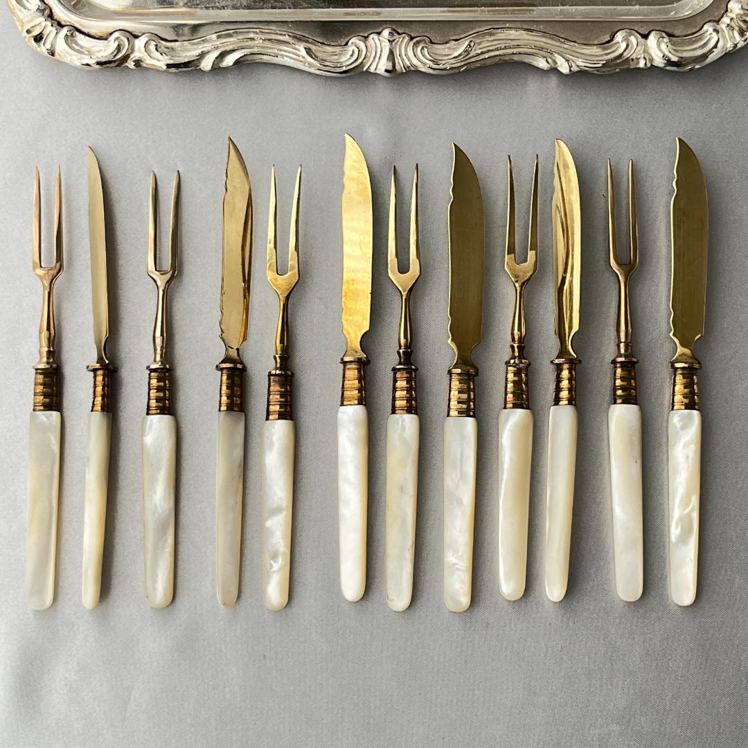 【仏蘭西】【白蝶貝】パストリーセット フォーク / ナイフ 12本