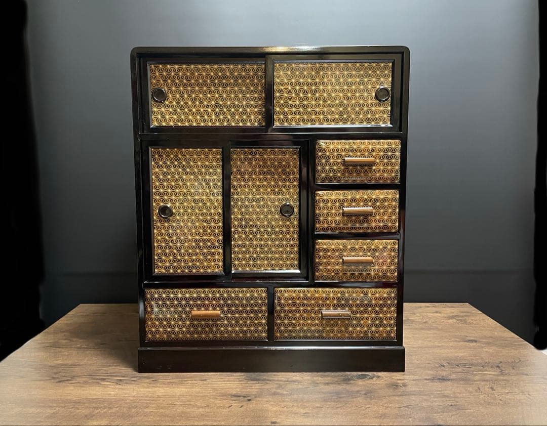 勲六等瑞宝章受章　露木清次創作　箱根寄木細工　小箪笥　伝統工芸品