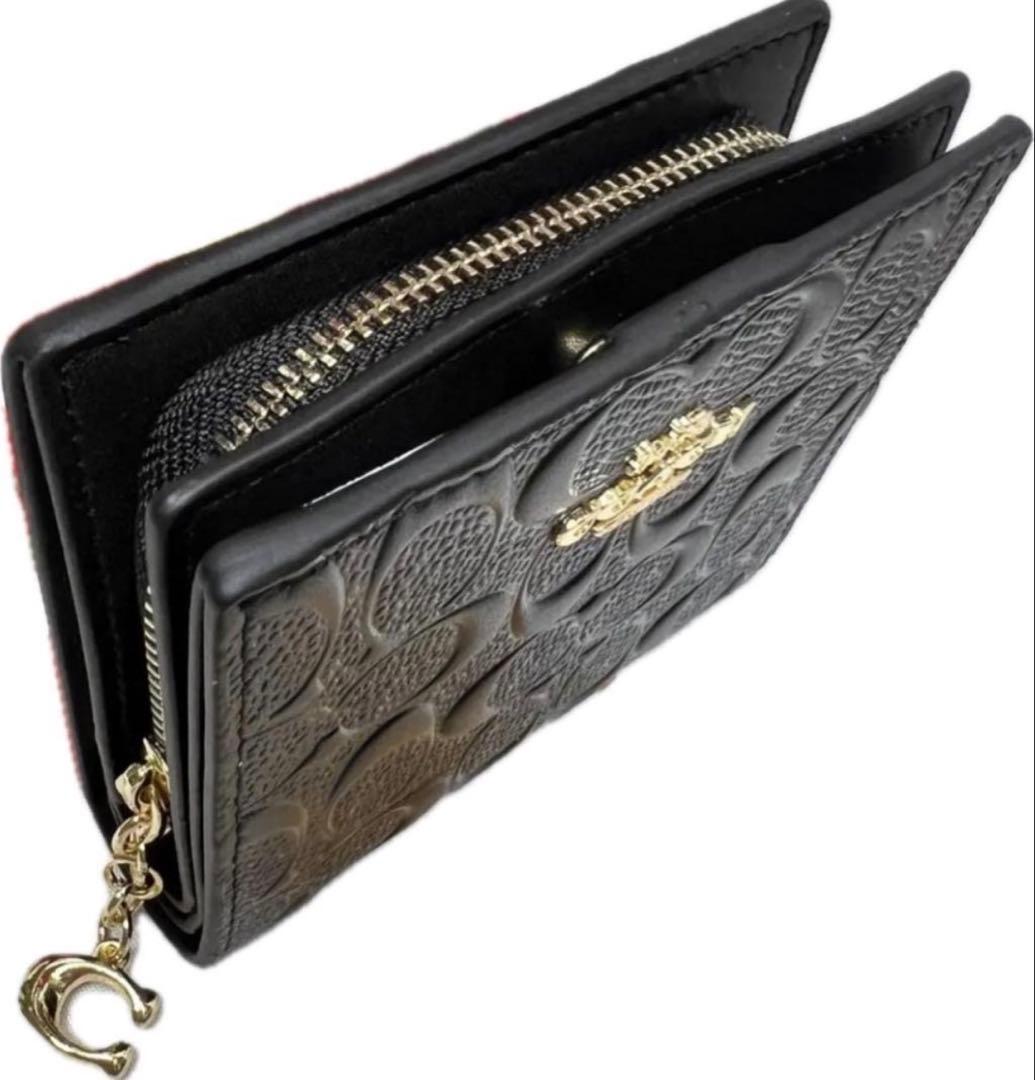 COACHコーチ ミニ財布 二つ折り キーホルダー エンボスシグネチャー
