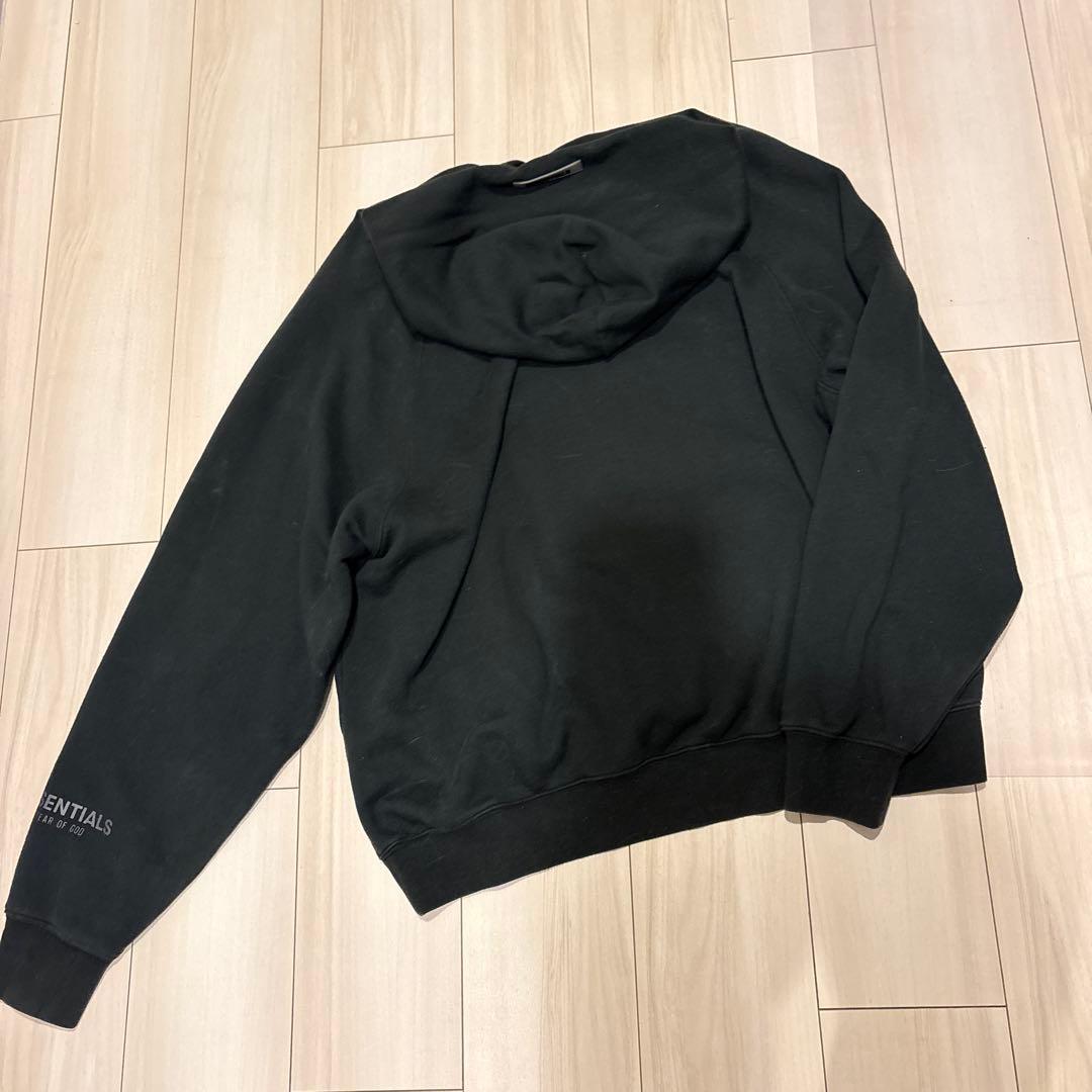 ESSENTIALS ブラック フード付きパーカー サイズM
