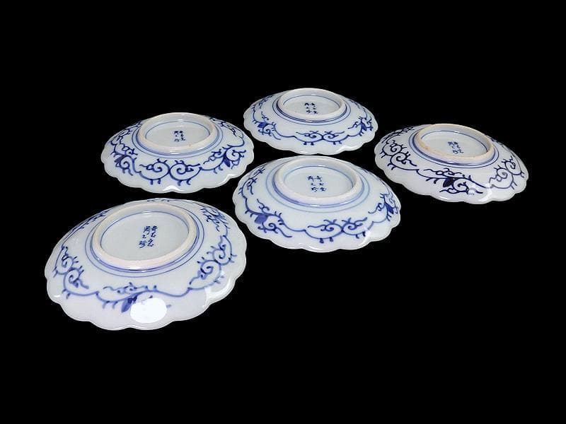 大聖寺伊万里　金襴手 寿紋に捻り輪花菊皿　4寸皿　5客　D820AS-CUy