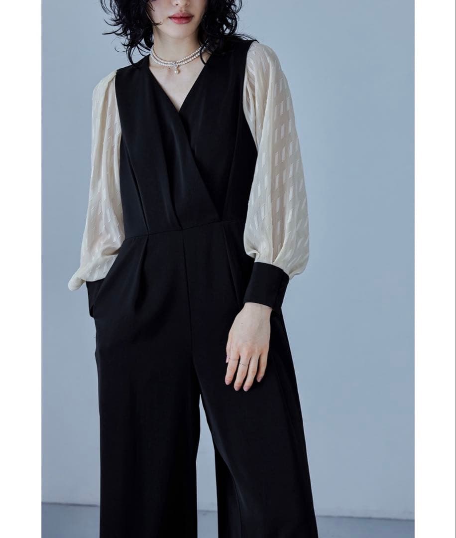 美品 niana カシュクールデザインパンツドレス オールインワン ドレス　黒