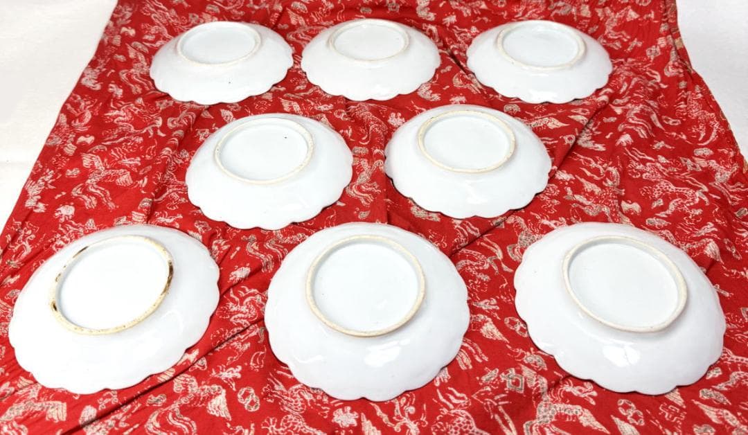 江戸中期 古伊万里 白磁陽刻鳳凰文小皿 8客 時代物 伝世品焼物 WWTT315