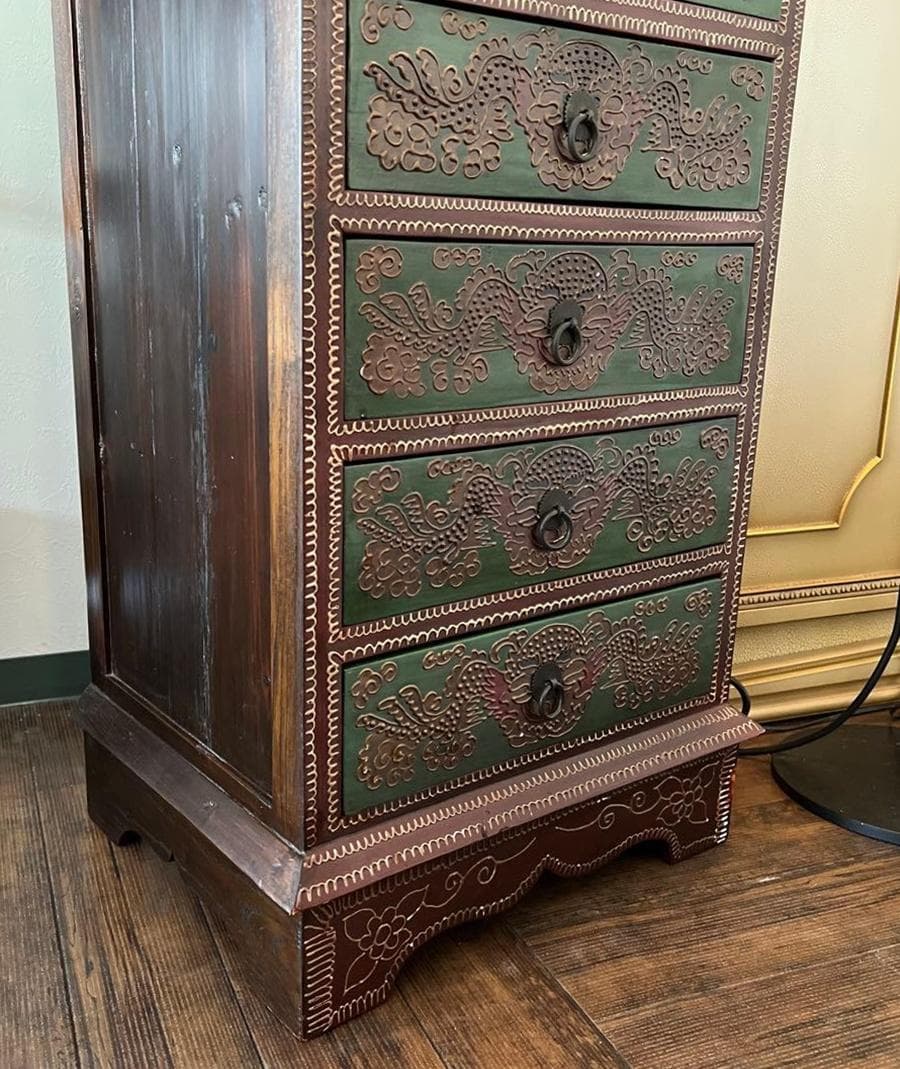 アンティーク　シノワズリ　１０段引出し　チェスト　東洋家具　唐箪笥　中国風文様