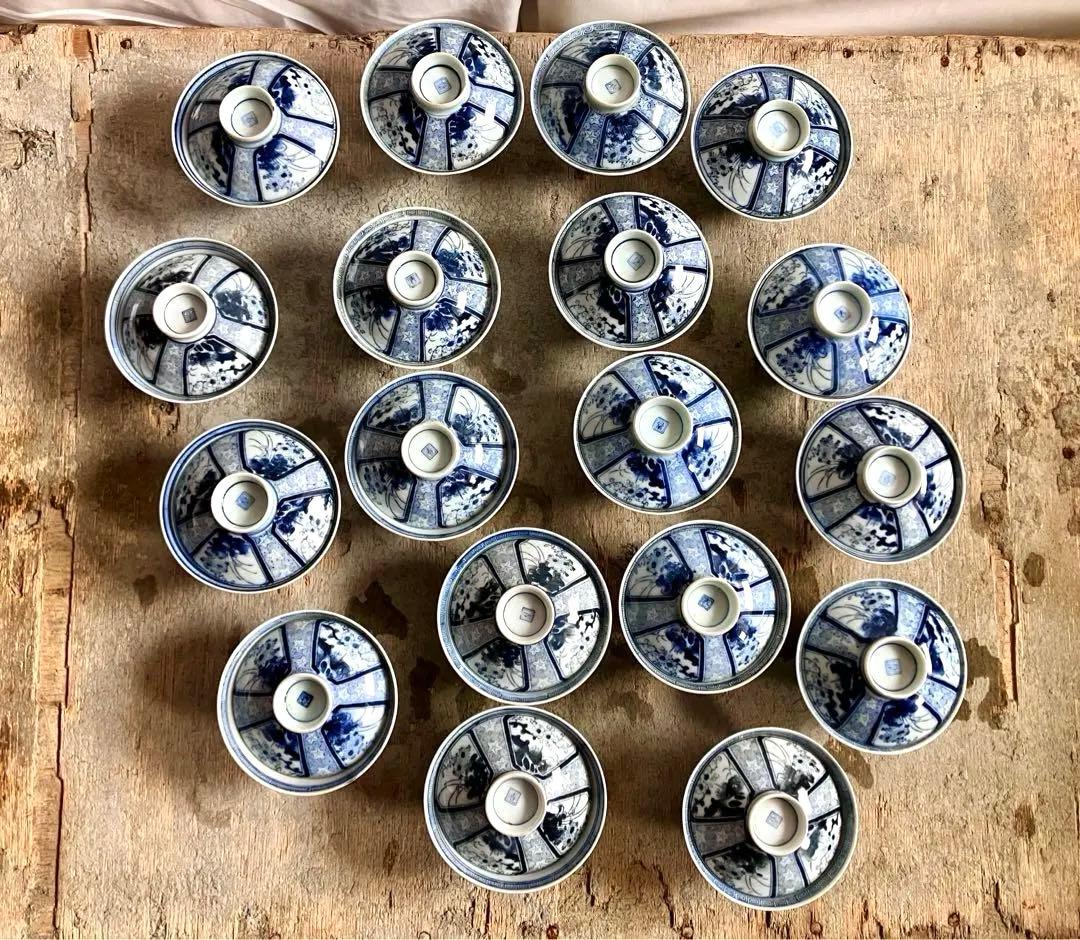 週末お値下げ✅古伊万里✅蓋付き椀18客/染付山水画/骨董/磁器