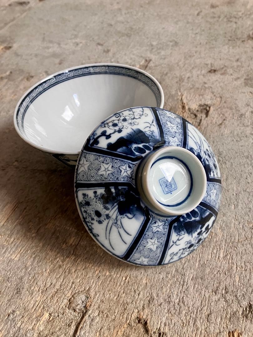 新春お値下げ✅古伊万里✅蓋付き椀18客/染付山水画/骨董/磁器
