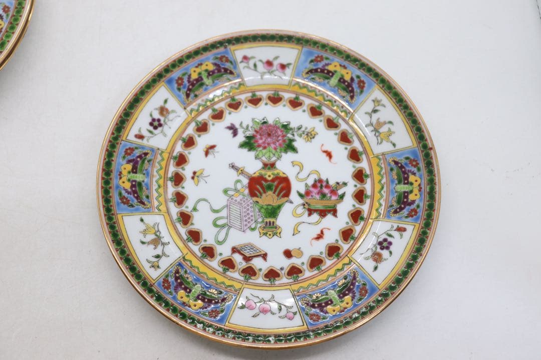 中国　1970年代　景徳鎮製　粉彩祥瑞紋大皿4点　送料込み260104