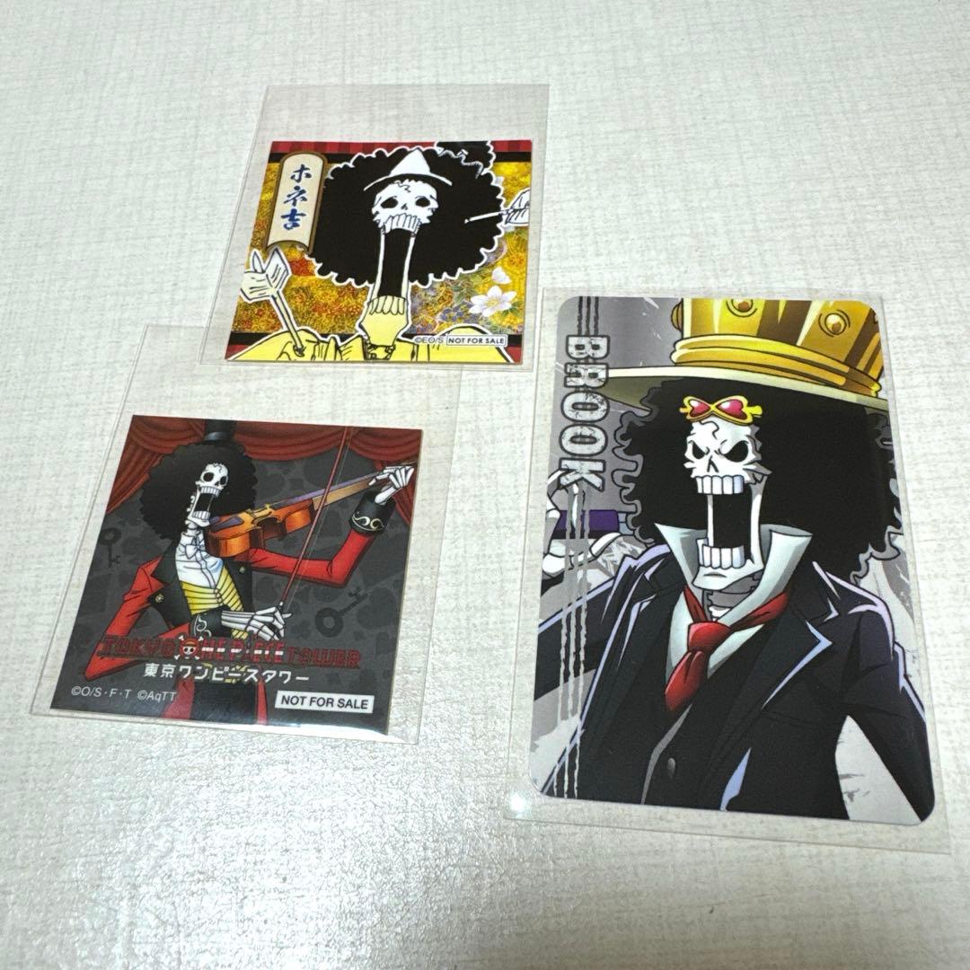 ワンピースタワートンガリ缶バッジ ブルック2種&4周年ステッカー他ブルックセット