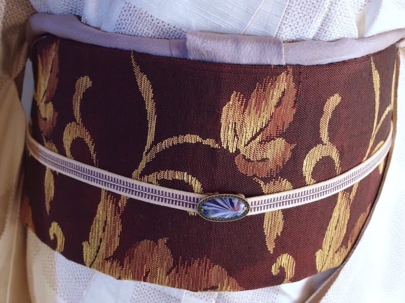 紬八寸名古屋帯（唐葉文）正絹美品