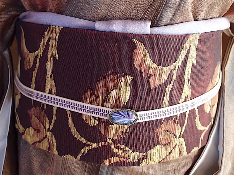 紬八寸名古屋帯（唐葉文）正絹美品