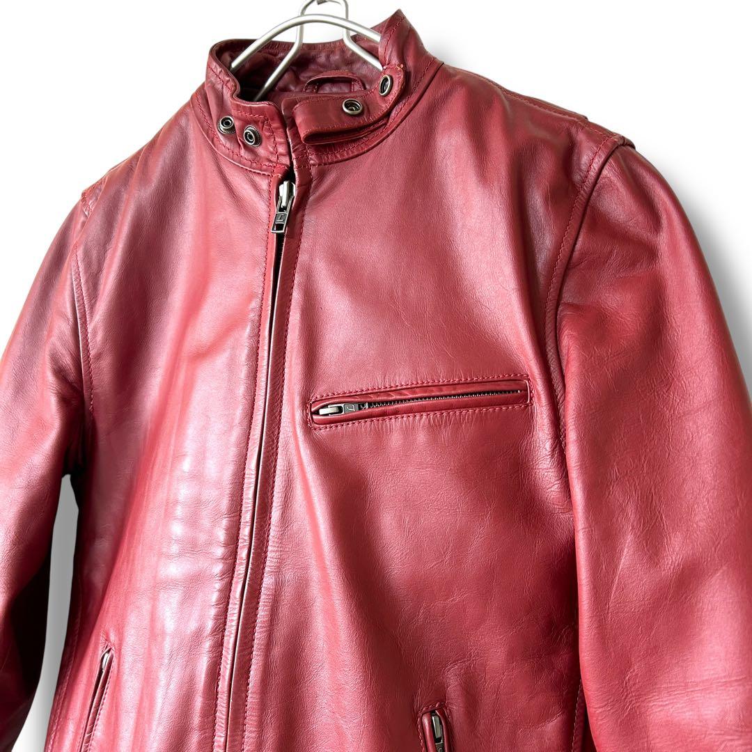 Liugoo Leathers シングルライダース 牛革 脱着ライナー 赤 M